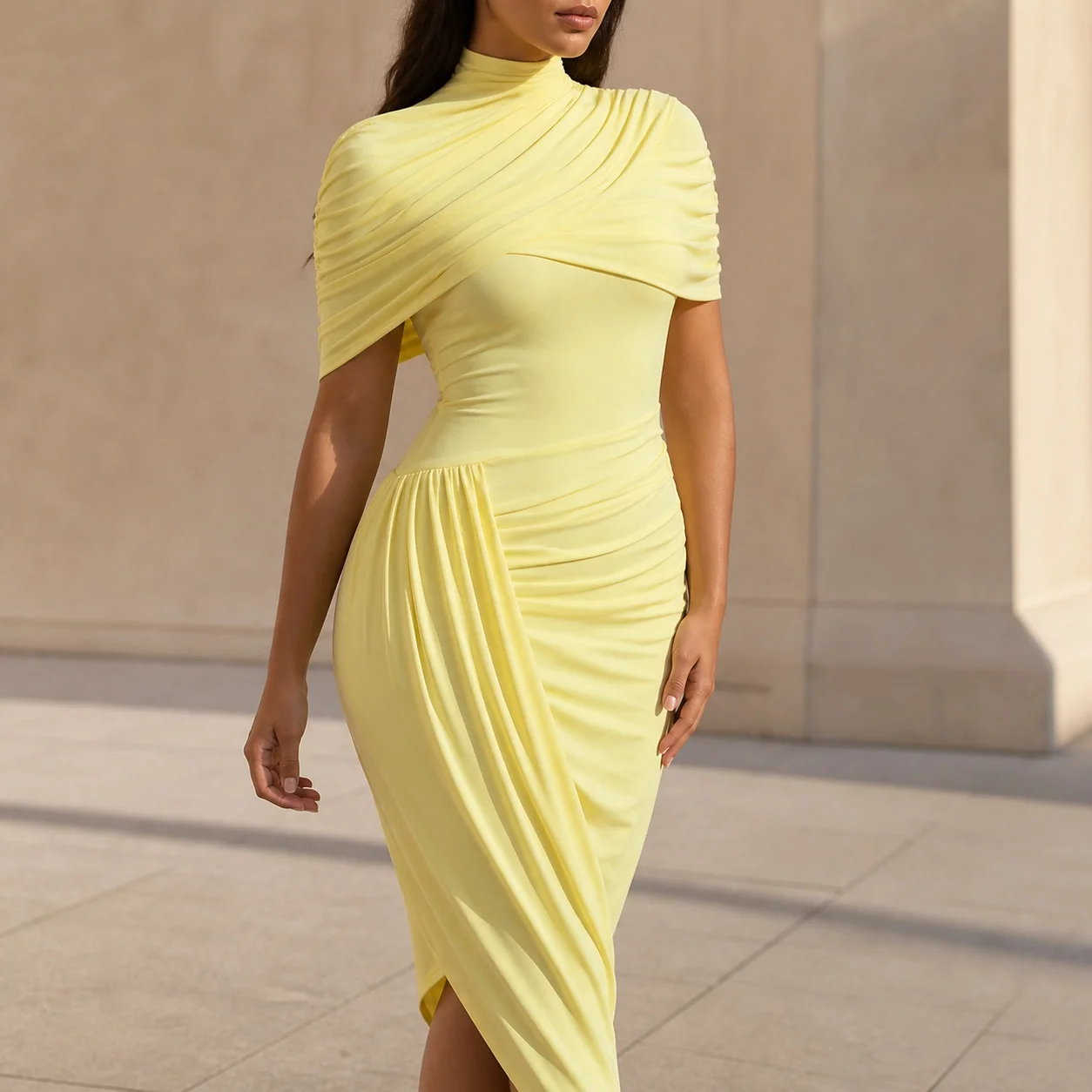 Elegant Women's Party Dress for Women High Waist Long Solid Color Backless Ruched Two Piece Evening Dress with Open Back and