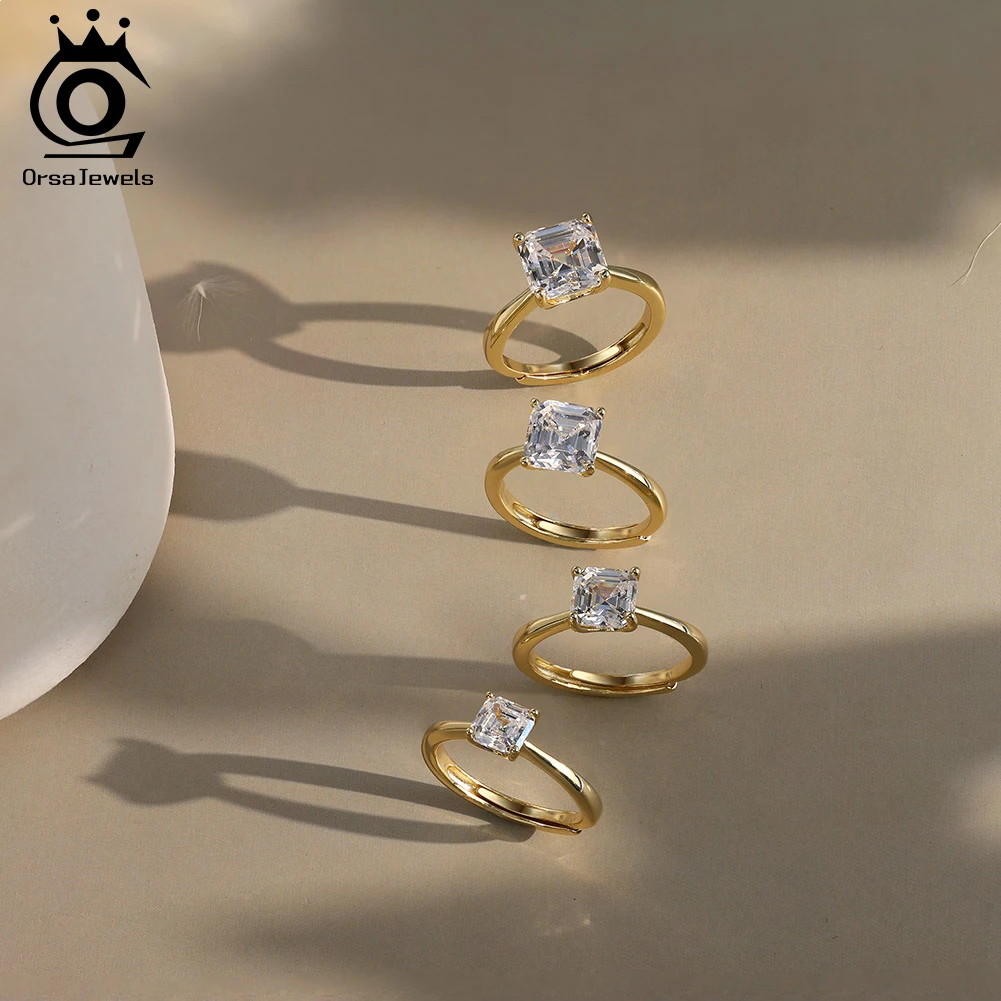 

ORSA JEWELS 1-4CT 100% 925 Sterling Silver Engagement Emerald Cut Solitaire Moissanite Rings Wedding Promise Ring Jewelry MOR04