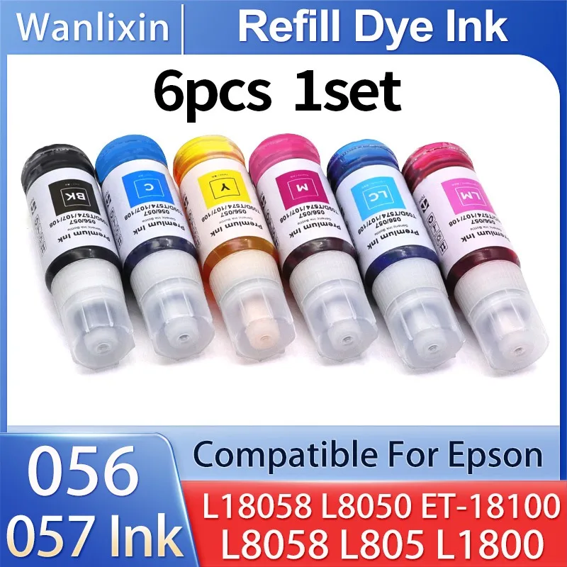 6 قطعة حبر صبغ الملء للتوافق مع حبر Epson 056 057 L8058 L18058 L8050 L18050 ET-18100 T09D T574 107 108 حبر ملون #1