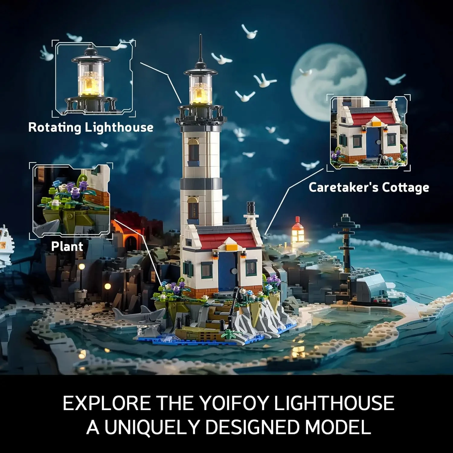 1677PCS faro elettrico Building Blocks Fisherman Rescue Boats faro modello mattoni con luce giocattoli per bambini regali di festa