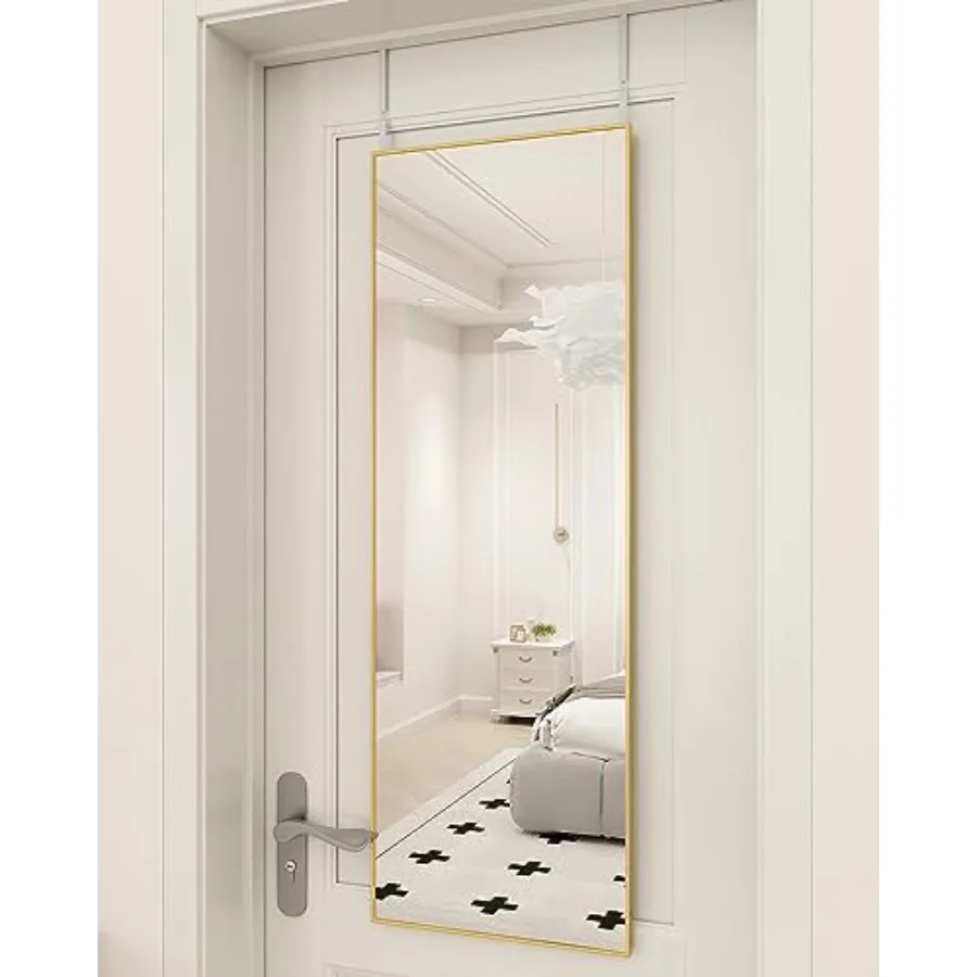 

16" x 50" Adjustable Height Over The Door Mirror Full Length Hanging Door Mirror with Shatterproof Tempered Glass Aluminum Allo