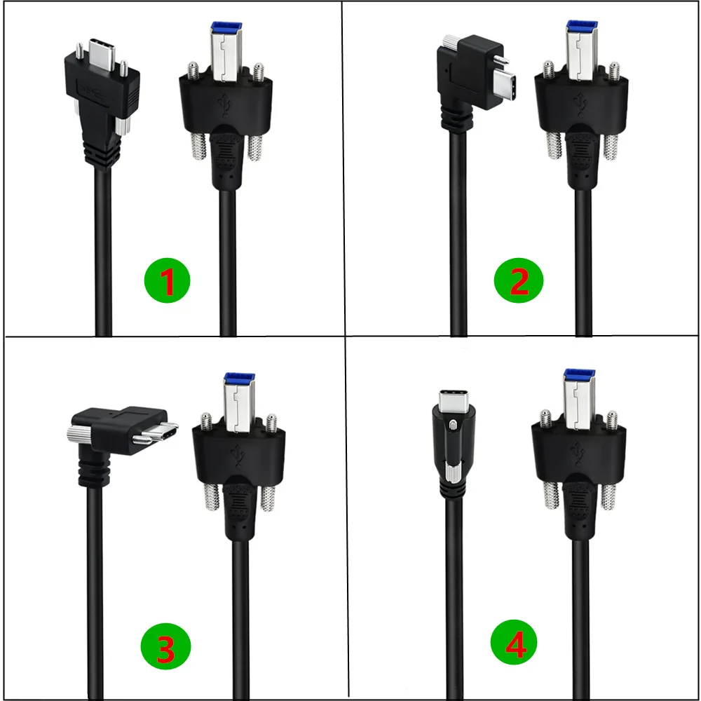 Dual Screw Lock Type-C Male To USB 3.0 B Male Panel Mount Cable Multi Angle 0.5M/1M For Industrial Kiosk Medical Equipment 1M