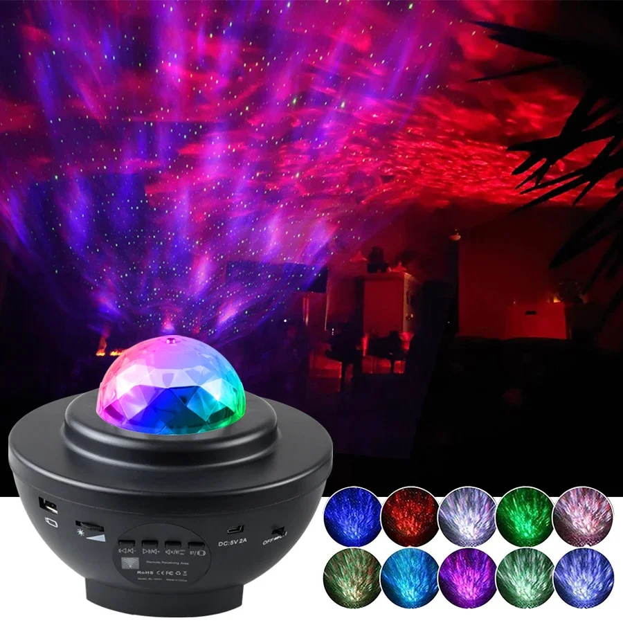 Star  Projector Starry Sky Night Light Ocean Wave Music Player Remote Projection Rotating Lamp   Bedroom Gifts