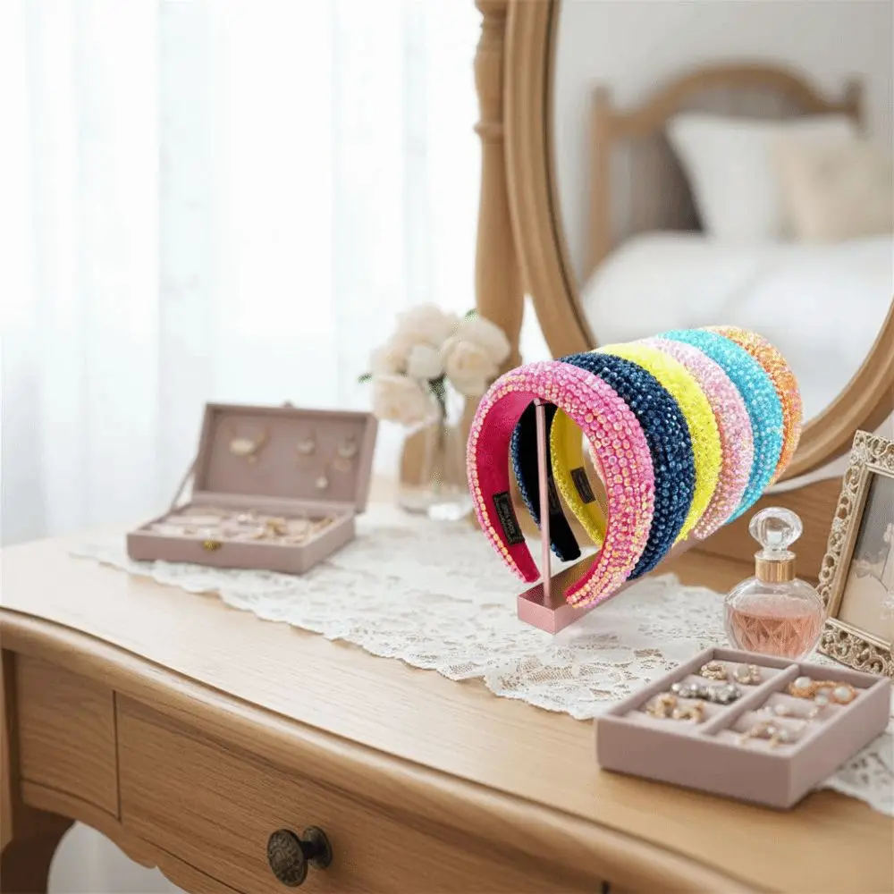 

Bling Bling Wide Brim Full Rhinestone Headband Shiny Handmade Baroque Headdress Thickened Padded Design Women Head Hoop Shopping