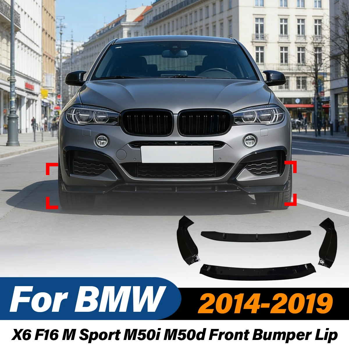 

For BMW X6 F16 M Sport M50i M50d 2014 2015 2016 2017 2018 2019 Front Bumper Spoiler Lip Racing Splitter Body Modification Kit
