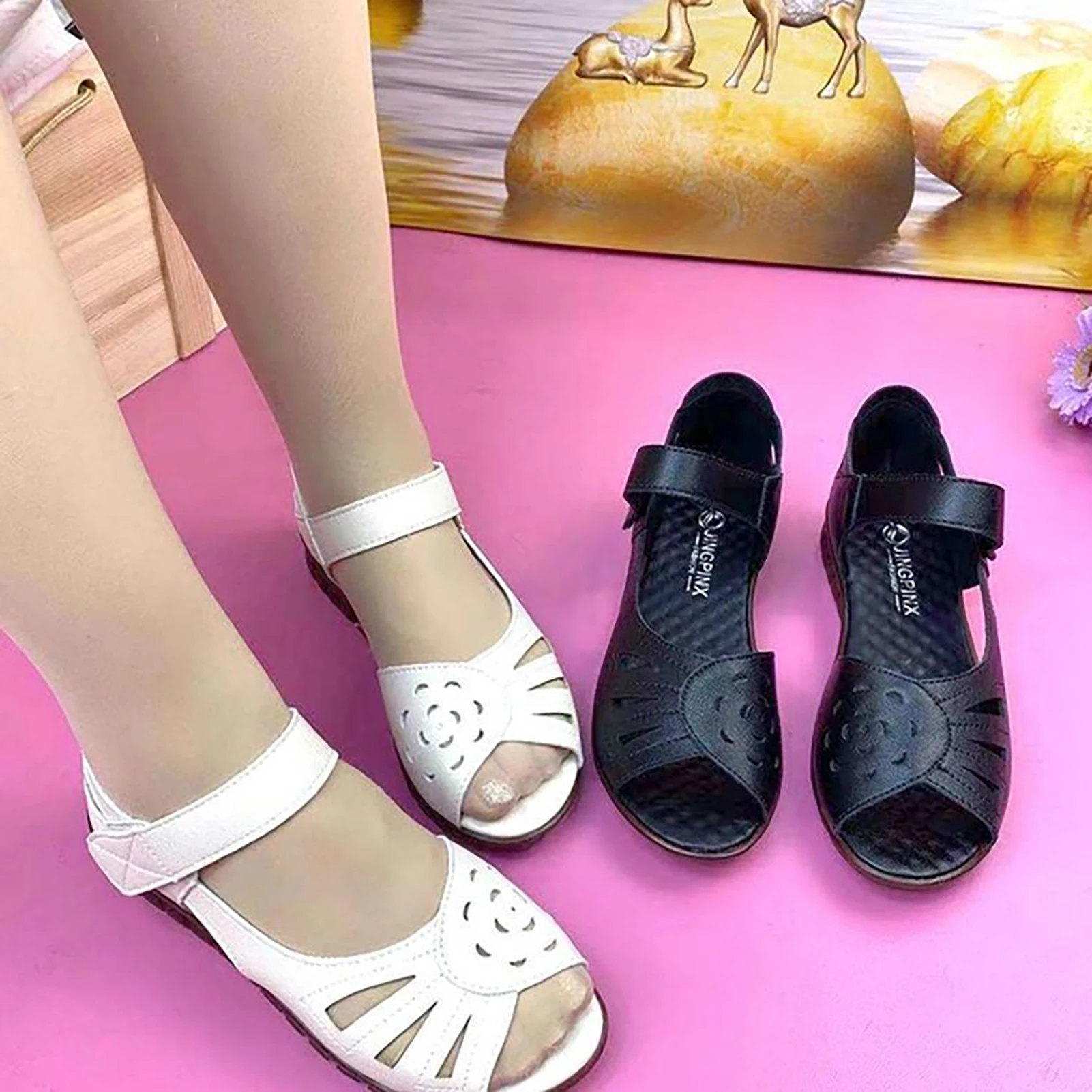 Elderly Flat  Sandals with Sticker Non Slipped and Wear Resistant Sandals Suitable for Going Beach Side Wear