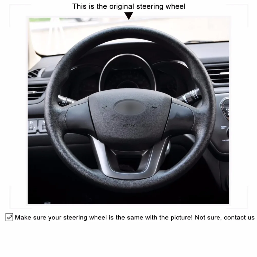 Hand-Stitched Non-slip Durable Black Leather Steering Wheel Cover Wrap for Kia K2 Kia Rio 2011 2012 2013 Interior Accessories