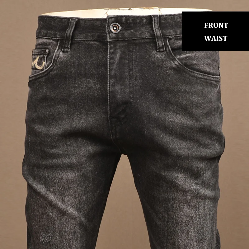 Streetwear Fashion Men Jeans Retro Black Gray Stretch Slim Fit Vintage Jeans Men Trousers Embroidery Designer Denim Pants Hombre
