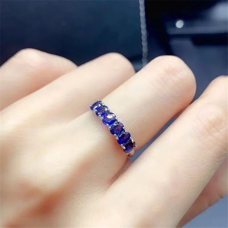 Natural Sapphire Ring S925 Sterling Silver Natural Stone Engagement Ring Delicate Oval Ring for women