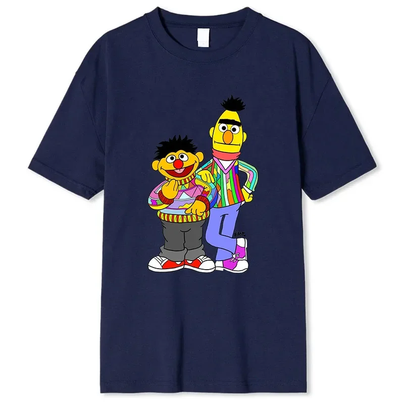 Leisure Friends T-Shirt Men Round Neck 100% Cotton T Shirts Sesame Street 80s TV Series Short Sleeve Tees Printed Clothing