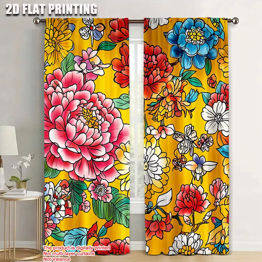 

2pc, Curtains Colorful Flowers Fabric,Without Electricity Spring Party & Holiday Decor Perfect for Multipurpose Event Decoration