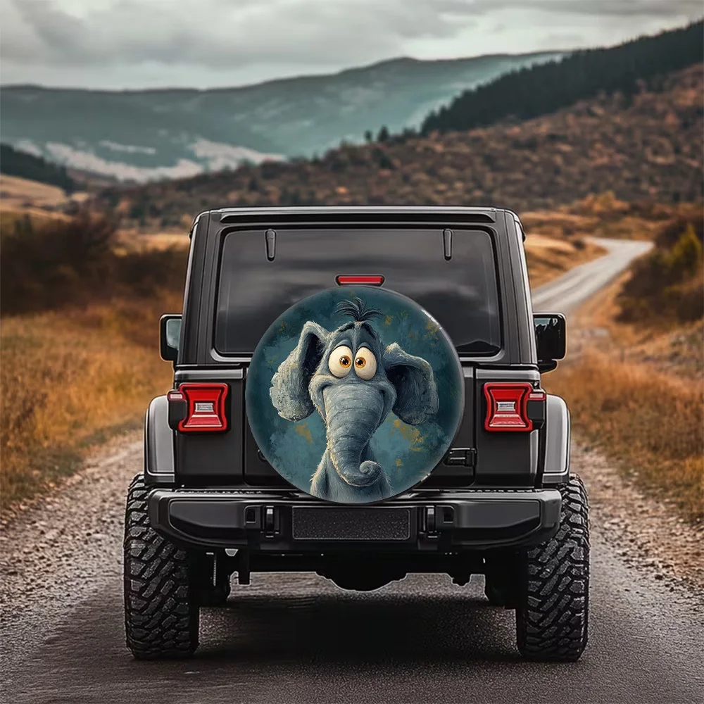 Cartoon Elephant Style Printed Pattern Car Tire Cover, Fashionable Universal Wheel Hub Protector, Spare Tire Cover, Perfect Fit,