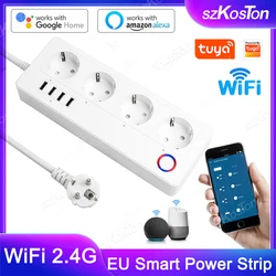 Tuya WiFi Smart Power Strip EU Surge Protector 4 AC Sockets 4 USB Ports Timer Smart Life Remote Control Work with Alexa Google