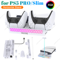 For PS5 PRO/Slim Console Stand RGB Lights Host Horizontal Bracket With Cooling Fan Charger Base Headphone Rack Game Accessories