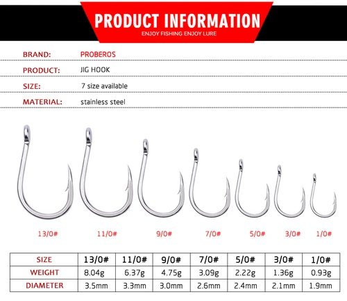 Imagen 2 del producto PROBEROS 20 piezas 1/0 # -13/0 # Ganchos de plantilla con púas de alta resistencia de acero inoxidable, accesorios para aparejos de pesca Jigging de aguas profundas y agua salada