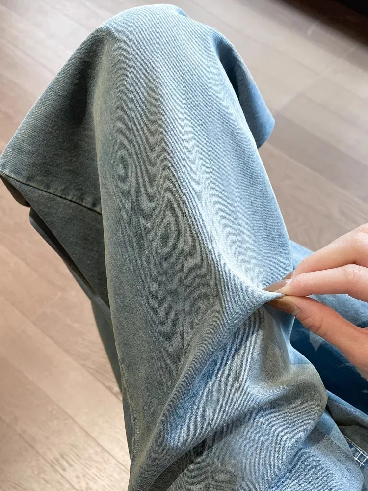 High Waist Wide Leg Thin Silk Denim Jeans Women's Loose Slimming Straight Cut Loose Fit Summer Cool Feeling  Jeans