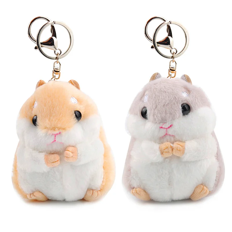 Kids Kawaii Cute Soft Plush Cartoon Animal White/Khaki Small Hamster Toy Doll Key Ring Handbag Backpack Car Decor Trinket