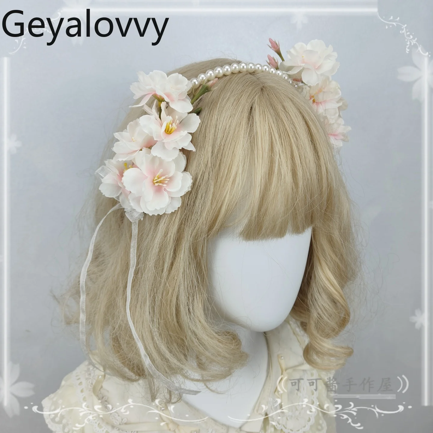 

Original Handmade Cherry Blossom Pearl Headband Flower Antique Hanfu Hair Accessories Sweet Kawaii Flower Travel Hair Bow Clips