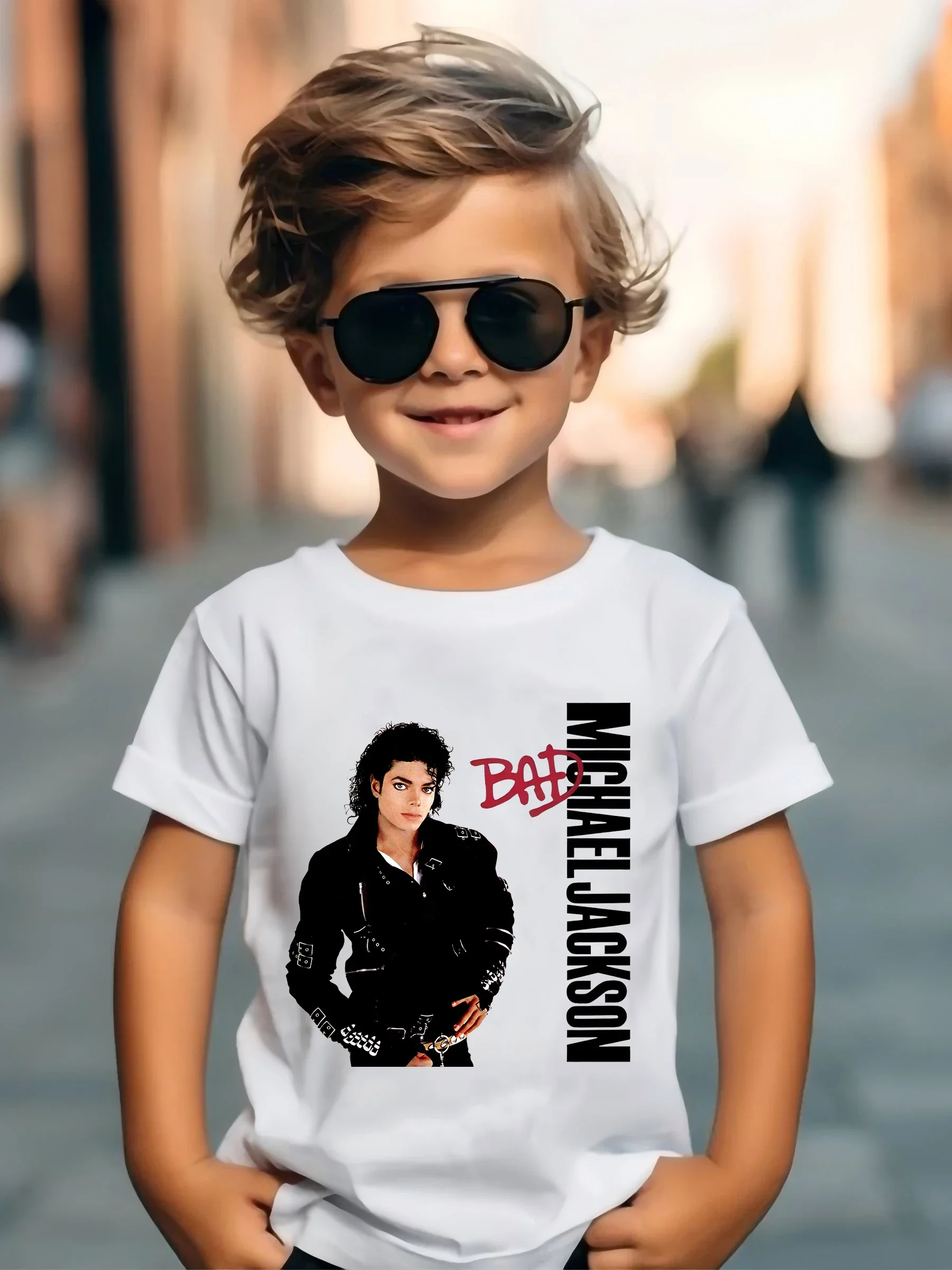 T-shirt Rock N Roll di Michael Jackson per bambini, top girocollo alla moda per bambini, abbigliamento casual estivo per neonati e bambine
