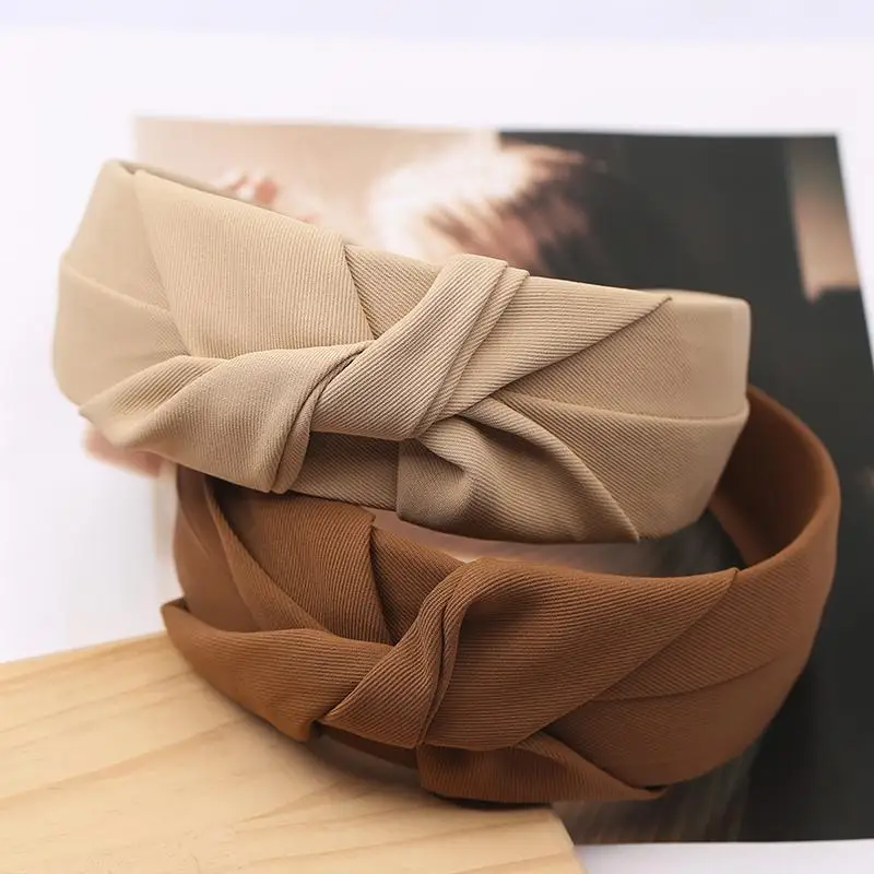 New Knotted Headbands for Women Headdress Girls Vintage Hair Bands Solid Color Wide Hairband Fashion Hair Hoop Hair Accessories