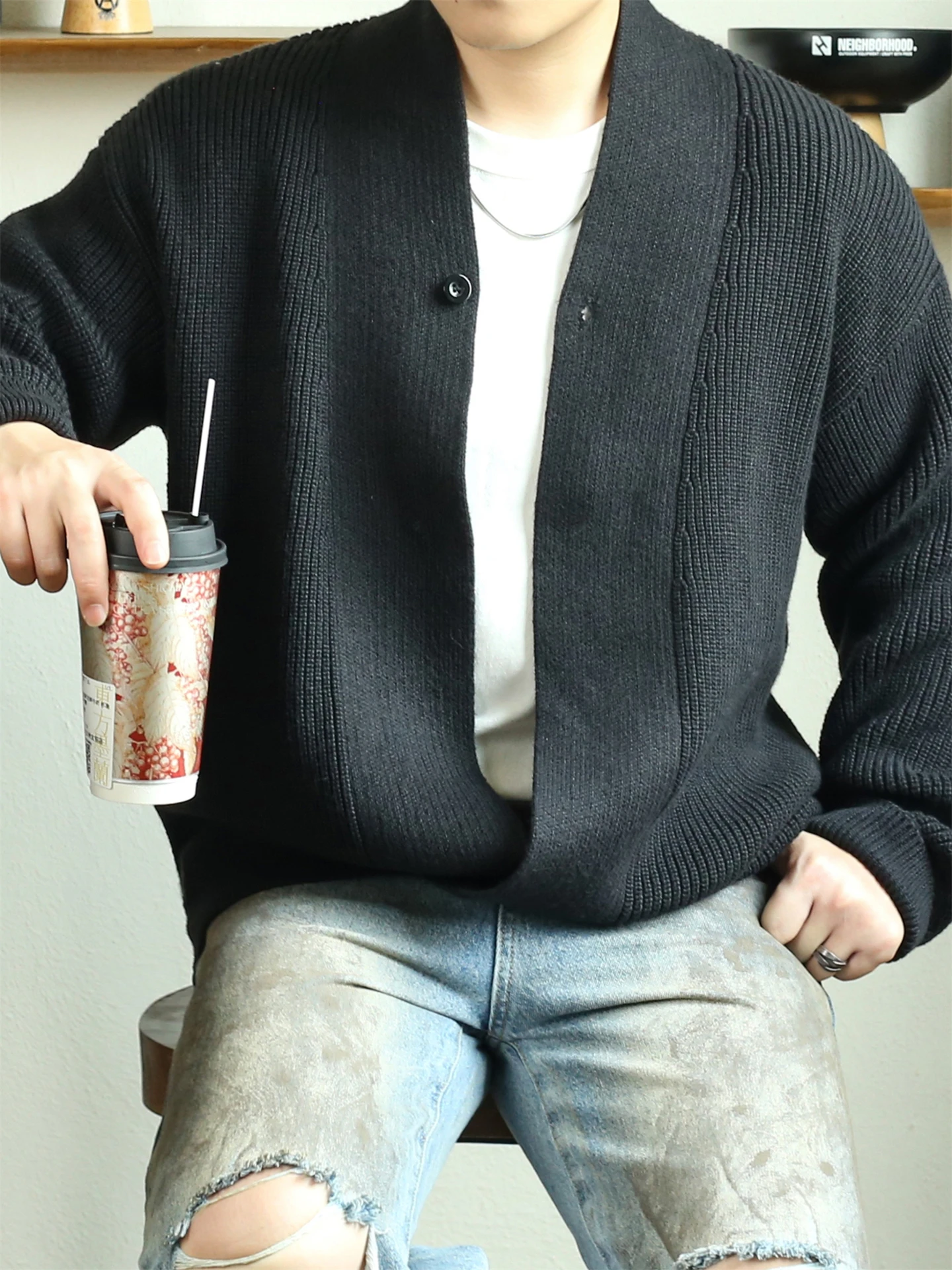 

Ретро-кардиган с V-образным вырезом, утепленный, свободный, вязаный топ для мужчин и женщин, осенне-зимняя повседневная одежда из полиэфирного волокна