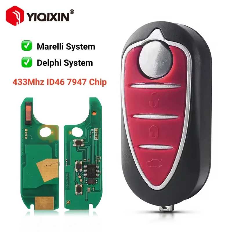 3 Button 433MHz Flip Remote Car Key For Alfa Romeo 147 159 Mito 2008-2015 Giulietta 2010-2016 Delphi/Marelli ID46 PCF7947 Chip