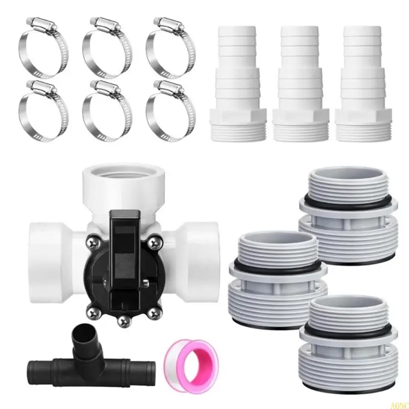 Conjunto adaptador manguera filtro piscina A0NC Válvulas válvulas 3 vías Anillos sello y abrazaderas