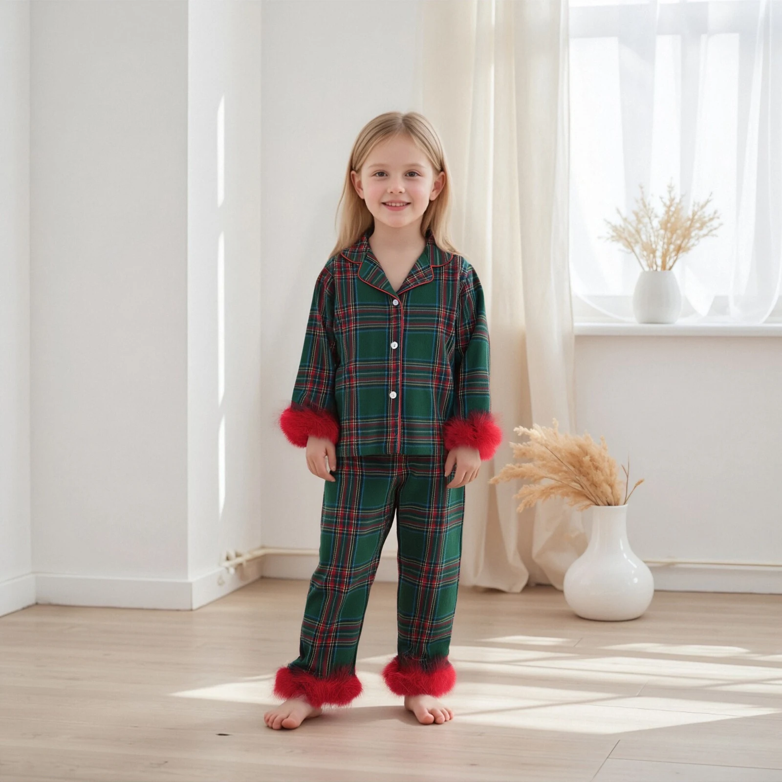 2026 عيد الميلاد فتاة صغيرة عيد الميلاد منقوشة بيجامة مجموعة غامض تقليم كم طويل بلايز ومرونة الخصر السراويل 2 قطعة ملابس خاصة الزي #6