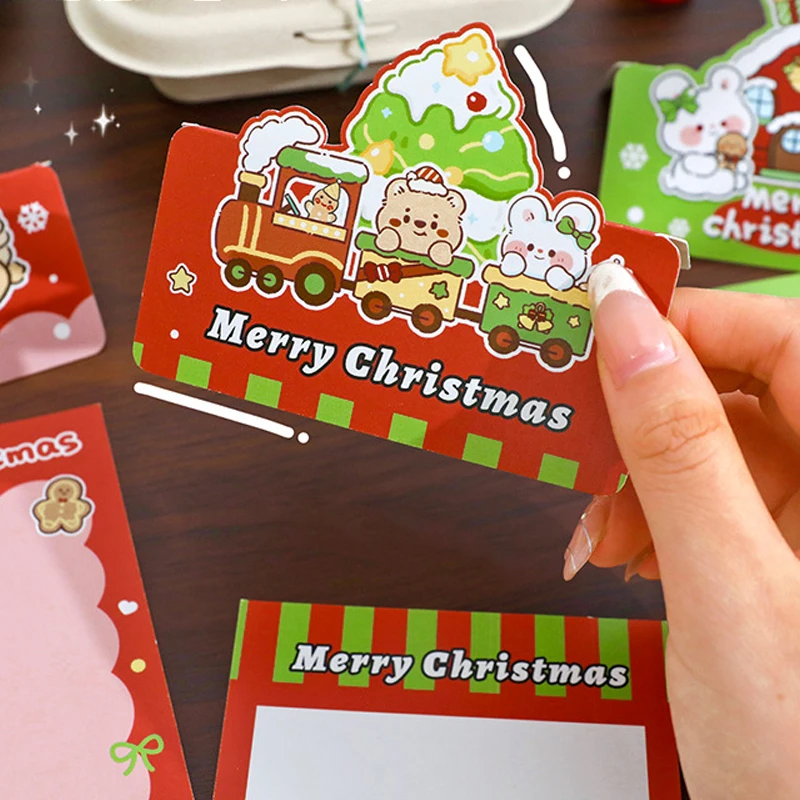 10Pcs Christmas Greeting Card Photo Folding Card DIY Packing Material Card Message Fixed Board Photo Card Collection Sleeves