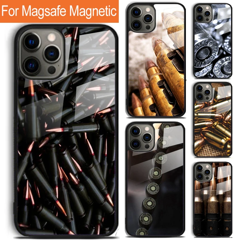 

Чехол для телефона в стиле милитари с коллажем пуль для iPhone 16 15 14 13 12 11 Pro Max Plus Magsafe, Магнитный чехол с беспроводной зарядкой