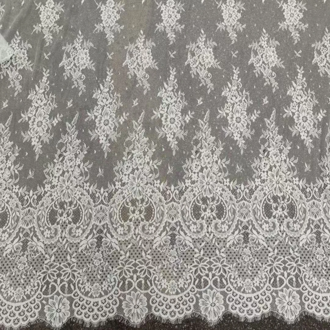 

1.5M wide white fabric lace for curtain eyelash france lace double eyelash hollow lace fabric Off white Wedding bride's lace 3M