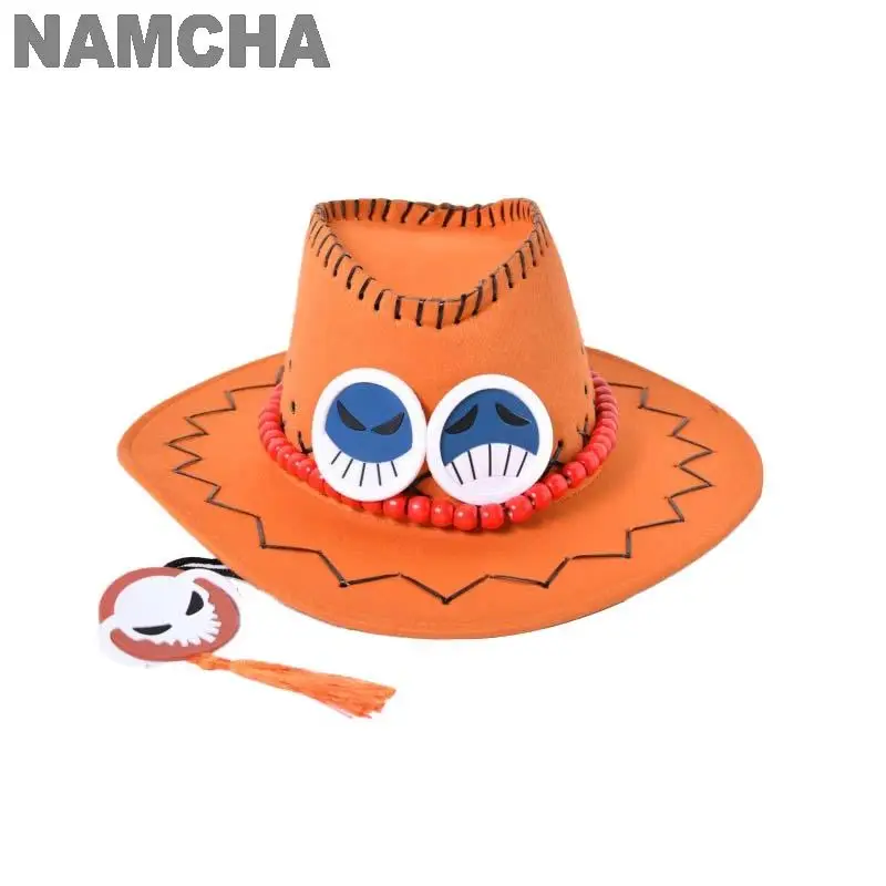 Anime Luffy D Ace Portgas Hat Deep Orange Cowboy Caps Men and Women Adult Children Role Playing Props Accessories Christmas Gift