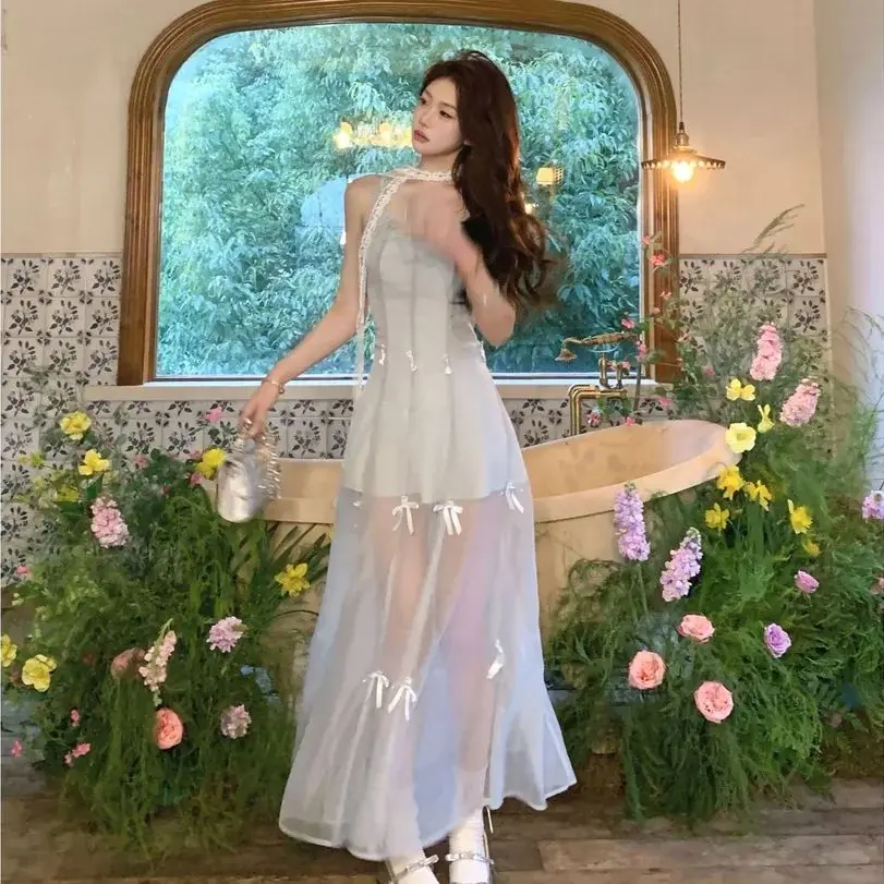 

Bow Tied First Love Fairy Skirt 2025 Summer New Niche Design Feel Waist-Hugging Slimming Suspender Skirt