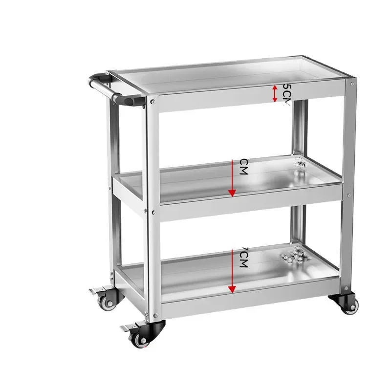 Stainless Steel 3-Tier Tool Cart Heavy Duty Rolling Storage Trolley Multifunctional Mobile Utility Cart for Auto Repair
