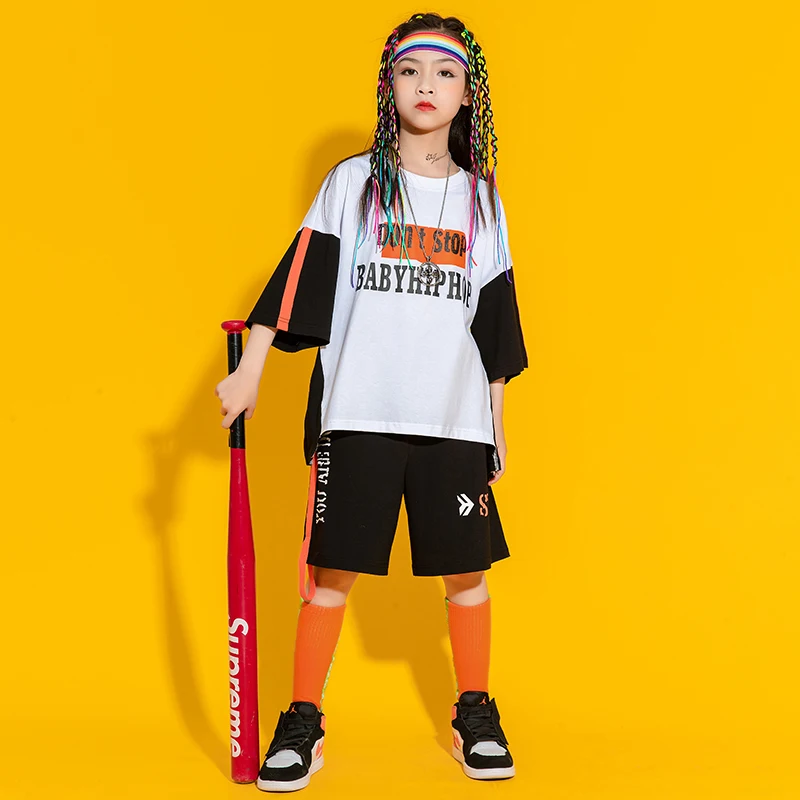 Ropa de Hip Hop para niños, camiseta gráfica, Tops, trajes de calle, pantalones cortos de tirantes para niñas y niños, traje de baile, ropa de verano