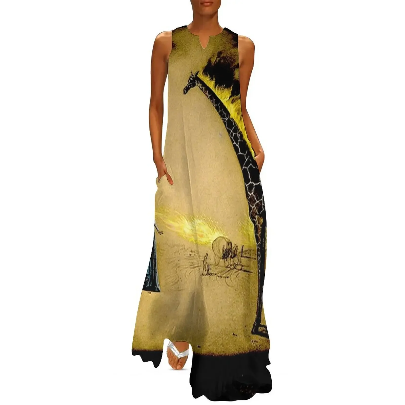 

BURNING GIRAFFE : Vintage 1937 Abstract Painting Print Long Dress elegant women's sets Prom gown Dress