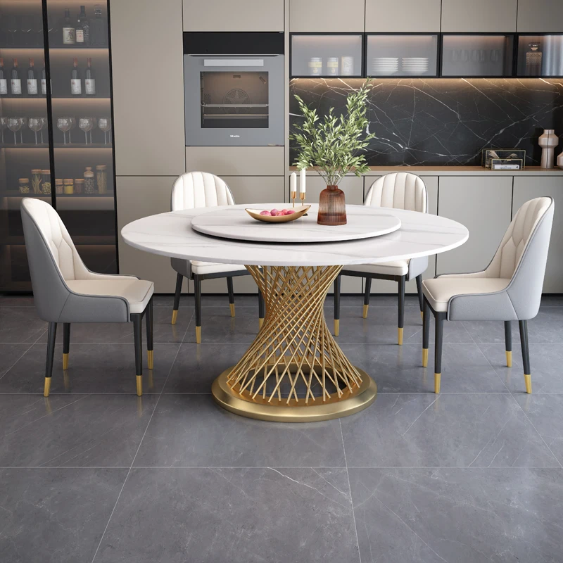 

# Modern Round Dining Table With Rotating Lazy Large Faux Marble Top Family Kitchen Table For 8-10 Persons.