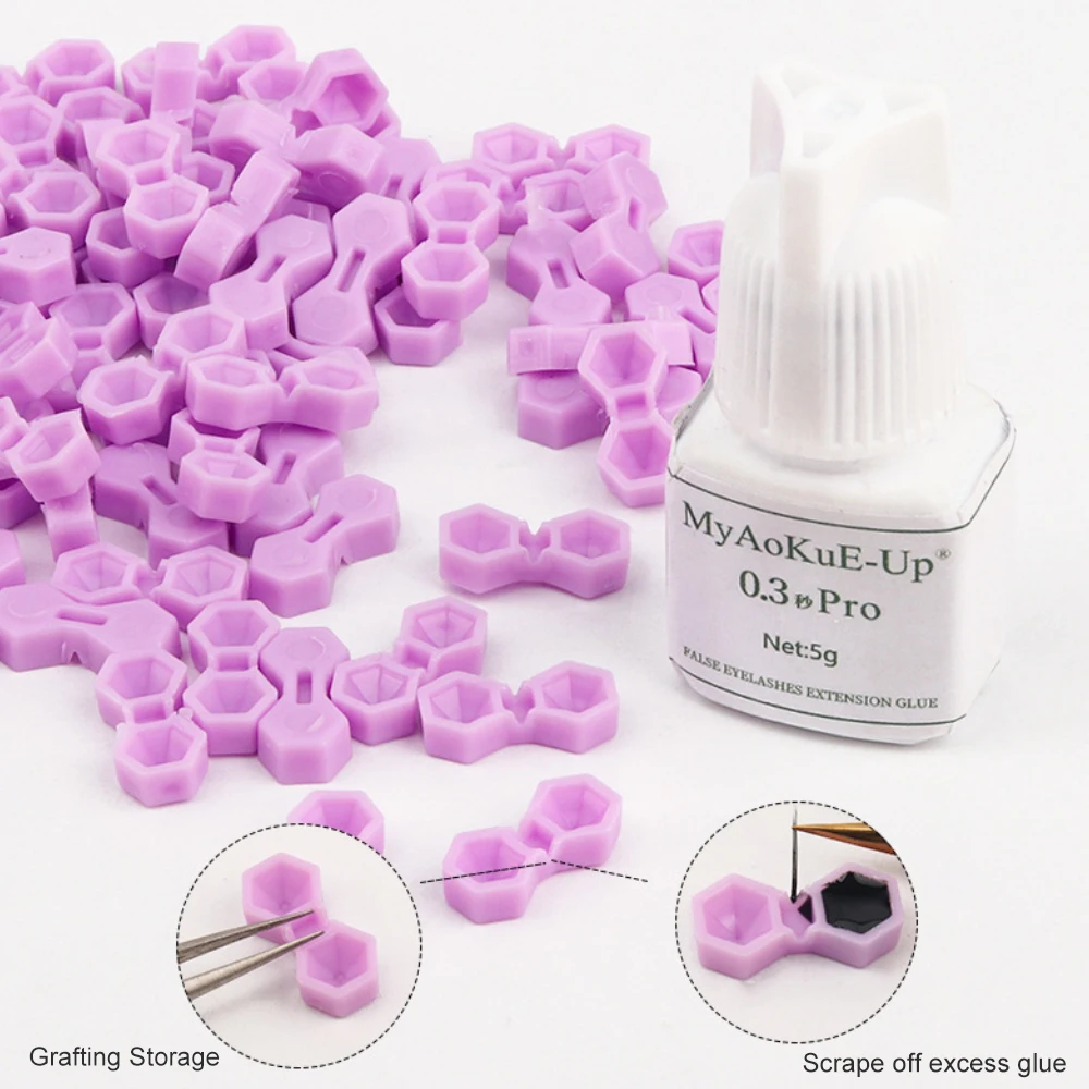 200 Uds. Taza de pegamento para extensión de pestañas, contenedor de soporte para pigmento de tinta de tatuaje de 2 orificios, herramientas de maquillaje auxiliares para injerto de pestañas