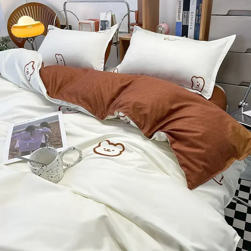 European Ins Loving Heart Home Bedding Set Simple Soft Duvet Cover Set with Bed Flat Sheet Quilt Cover Pillowcases Bed Linen