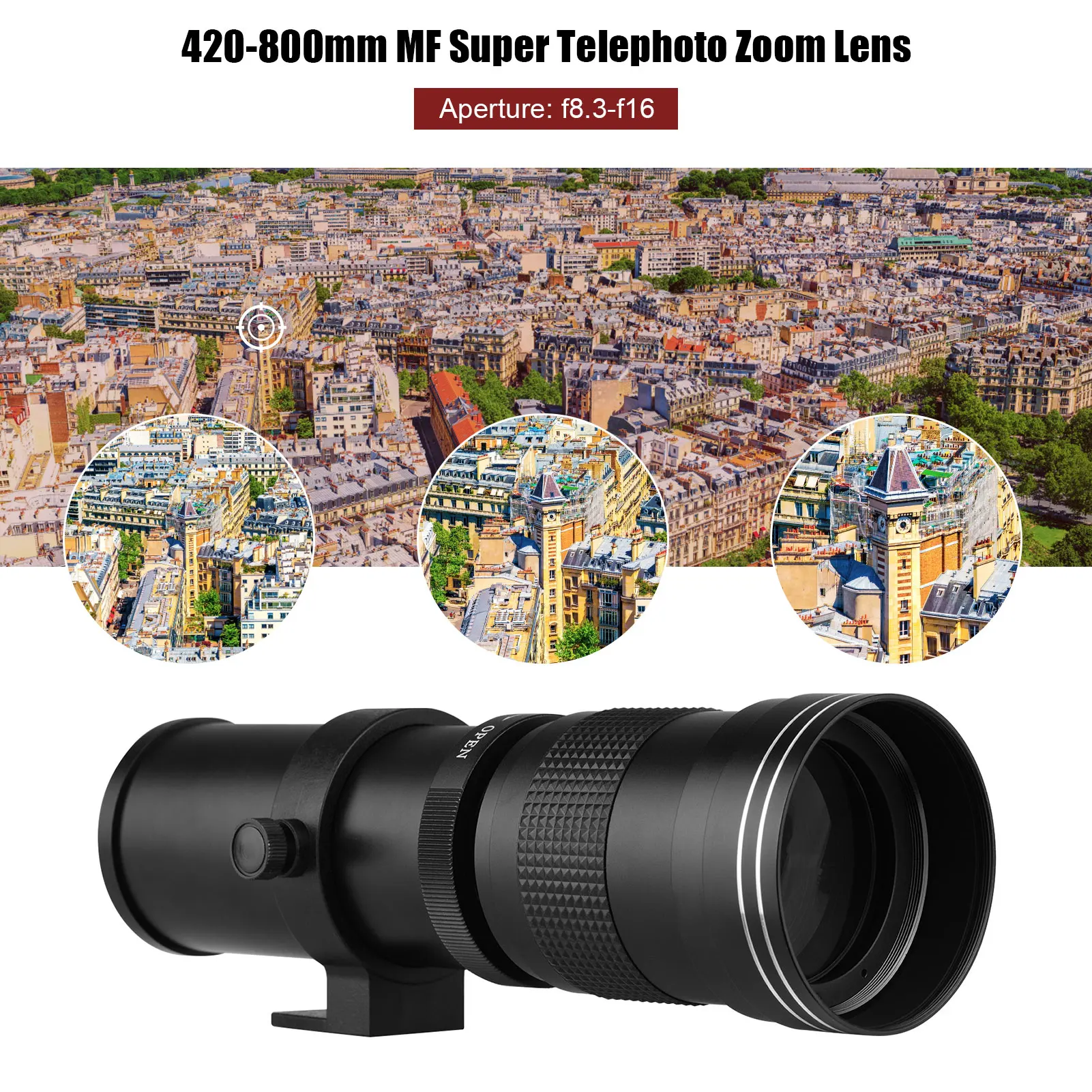 UK Black Camera MF Super Telephoto Zoom Lens F/8.3-16 420-800mm T Mount Universal 1/4 Thread Replacement for DSLR SLR Cameras