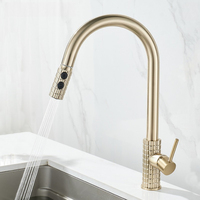 Retro Luxury Kitchen Pull-out Faucet, Household Vegetable Basin Sink, Multifunctional Hot and Cold Splash Proof Faucet Top