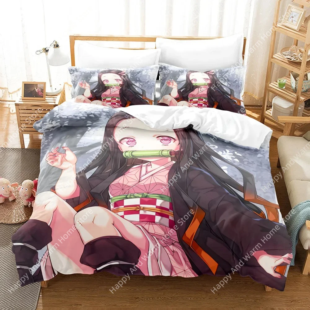 Anime Demon Slayer Bedding Set Nezuko Kamado Duvet Cover Comforter Bed Linen Single Twin Full Queen Size 3d Girl Boys Gift
