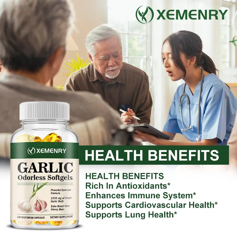 

Odorless Garlic Capsules - Supports Heart, Respiratory and Cardiovascular Health, Helps Lower Cholesterol, Improve Immunity