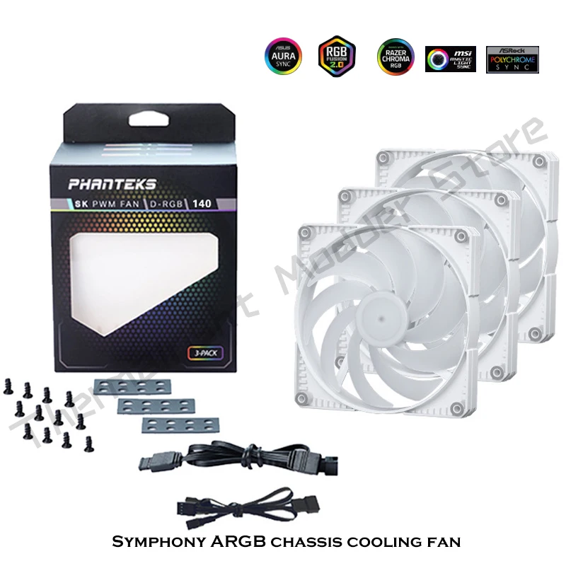 Phanteks PC 3PCS 120MM PWM Quiet Cooling RGB Fans Kit 5V 3Pin ARGB AURA SYNC Computer Case CPU Cooler White DIY Cabinet Radiator