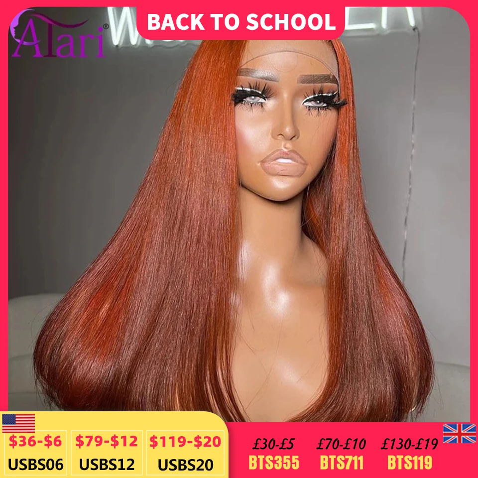 Transparente 13x4 13x6 Spitze Frontal Perücke Ingwer Orange Gerade Echthaar Perücken für Frauen Vorgezupft 5x5 Spitze Verschluss Perücke