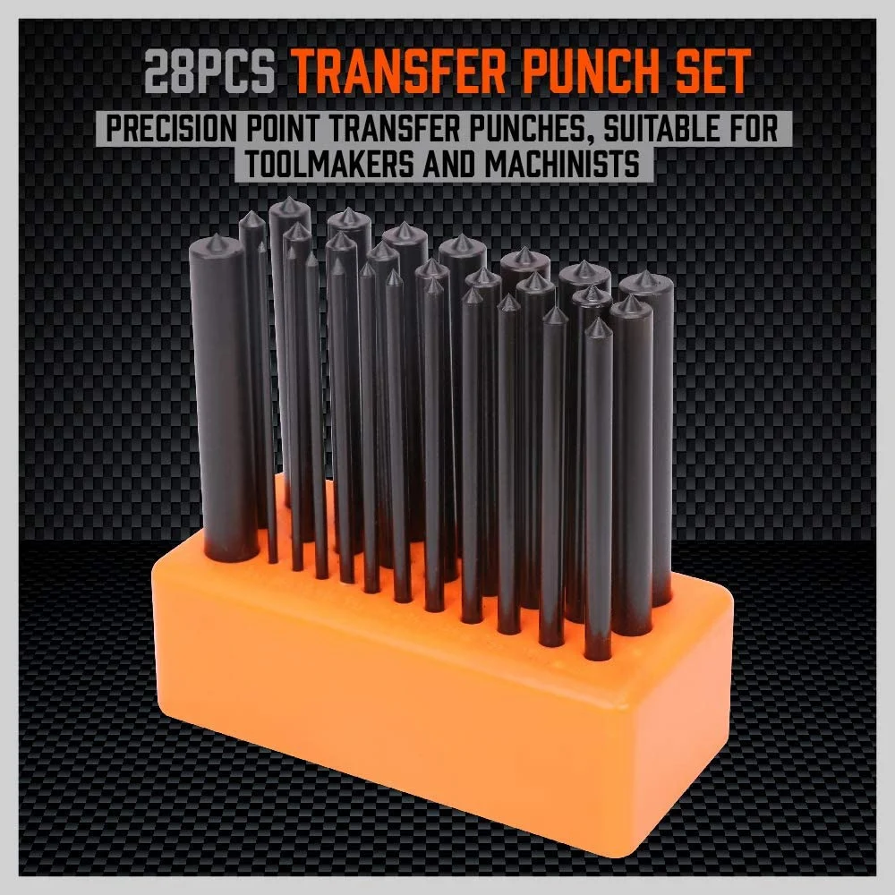 28-Piece Transfer Punch Set, 3/32 Inch - 1/2 Inch, Heat Treated Alloy Steel Forging