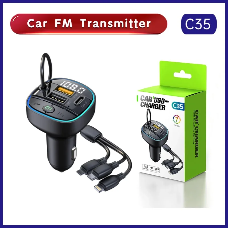 Bluetooth Car FM Transmitter 3in1 Car Charger Wireless Handsfree Car Kit MP3 Player Adapter for iPhone & Android in Car