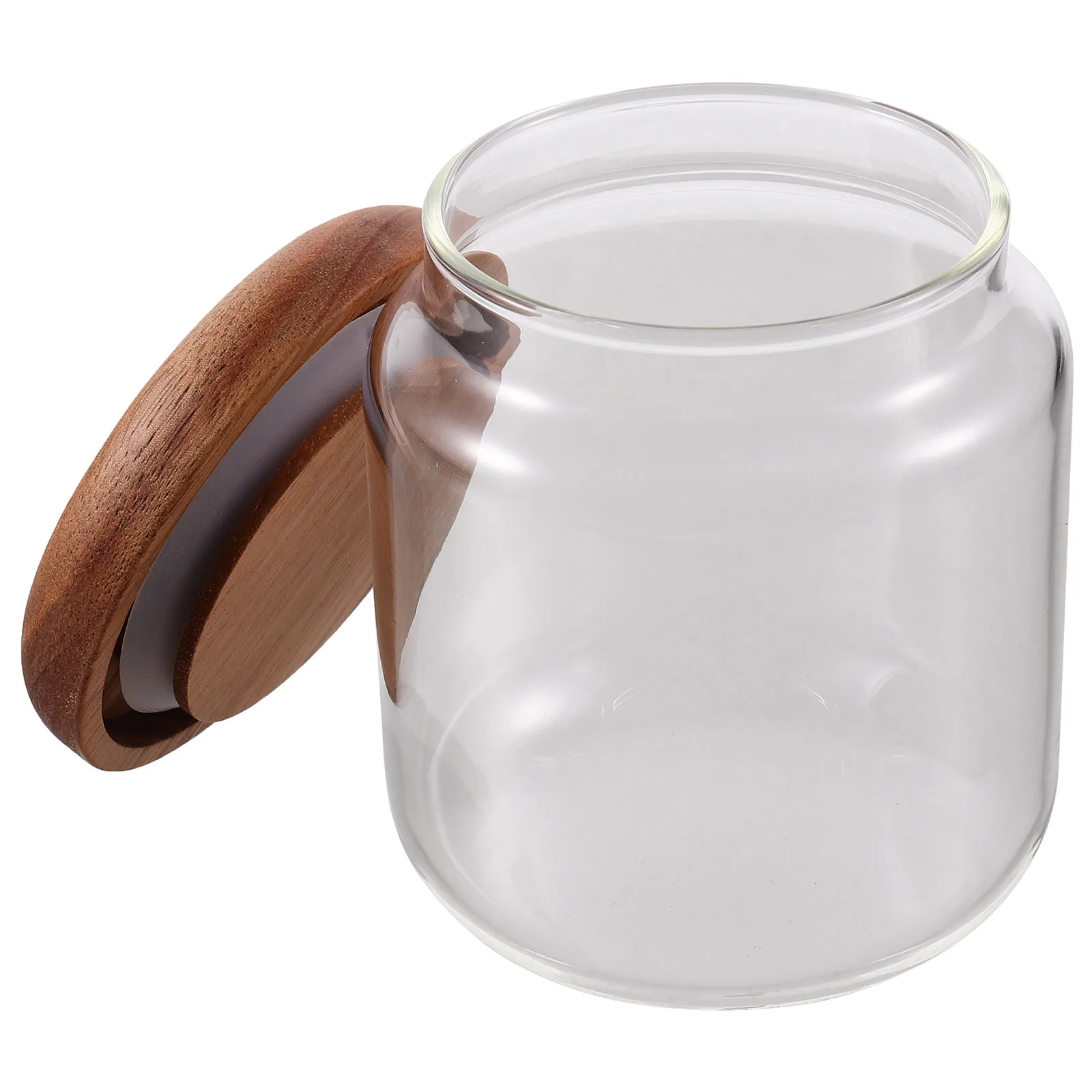 

Glass Tea Container Clear Wide Mouth Storage Jar Wooden Lid Sealed Grain Food Storage Canister Glass Containers