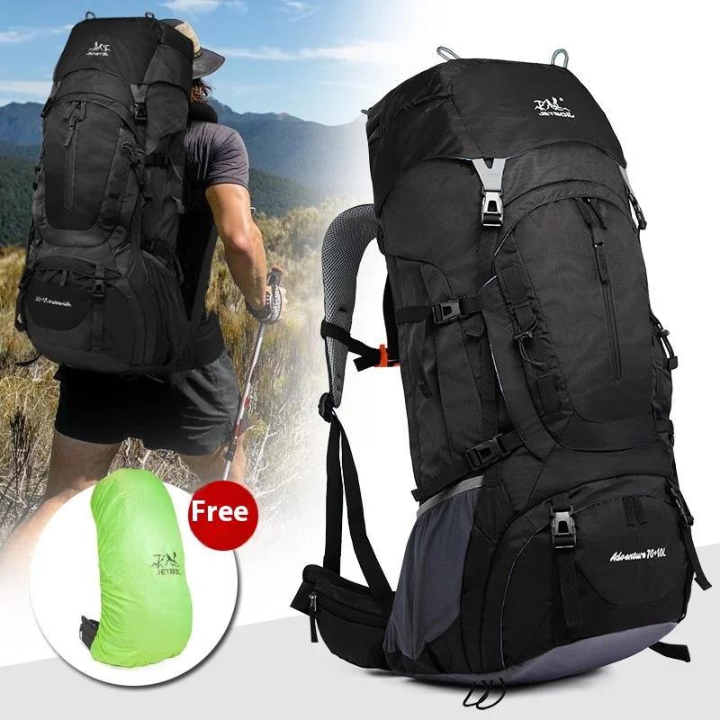 

Waterproof Nylon Bag Camping Travel Backpack With Rain Cover Outdoor Hiking Mountaineering Men Shoulder Climbing Traveling Bags