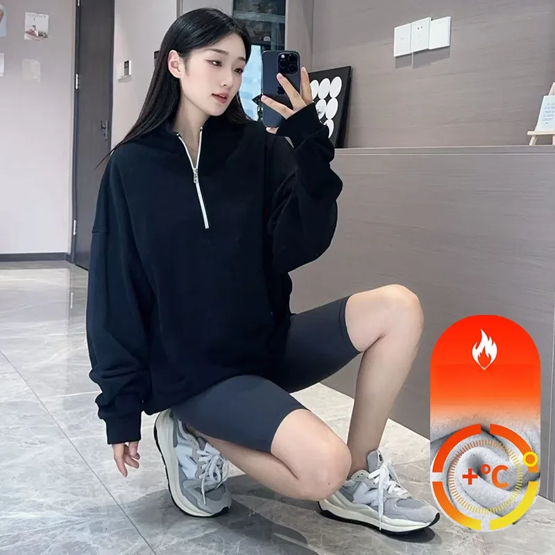 

Couples Outerwear Autumn Winter Half Zip Hoodie Loose Fleece Slimming Fitness Top for Men And Women